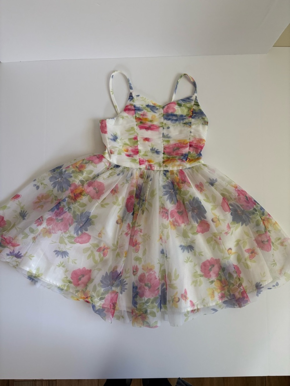 Zenzi Girl’s Spaghetti Strap Floral Dress with a Tulle Overlay Skirt 7/8 - Picture 8 of 8